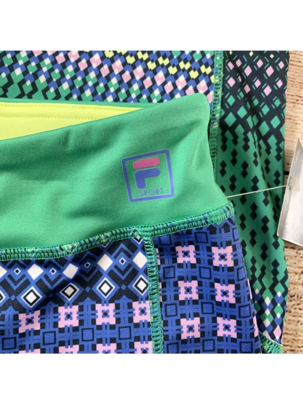 Fila Sport Blue Green Print Athletic Gym Capri Leggings